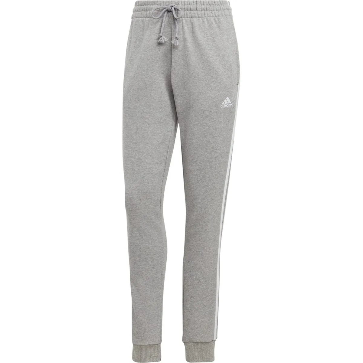 Essentials 3-Streifen French Terry Cuffed Damen Hose, grau L