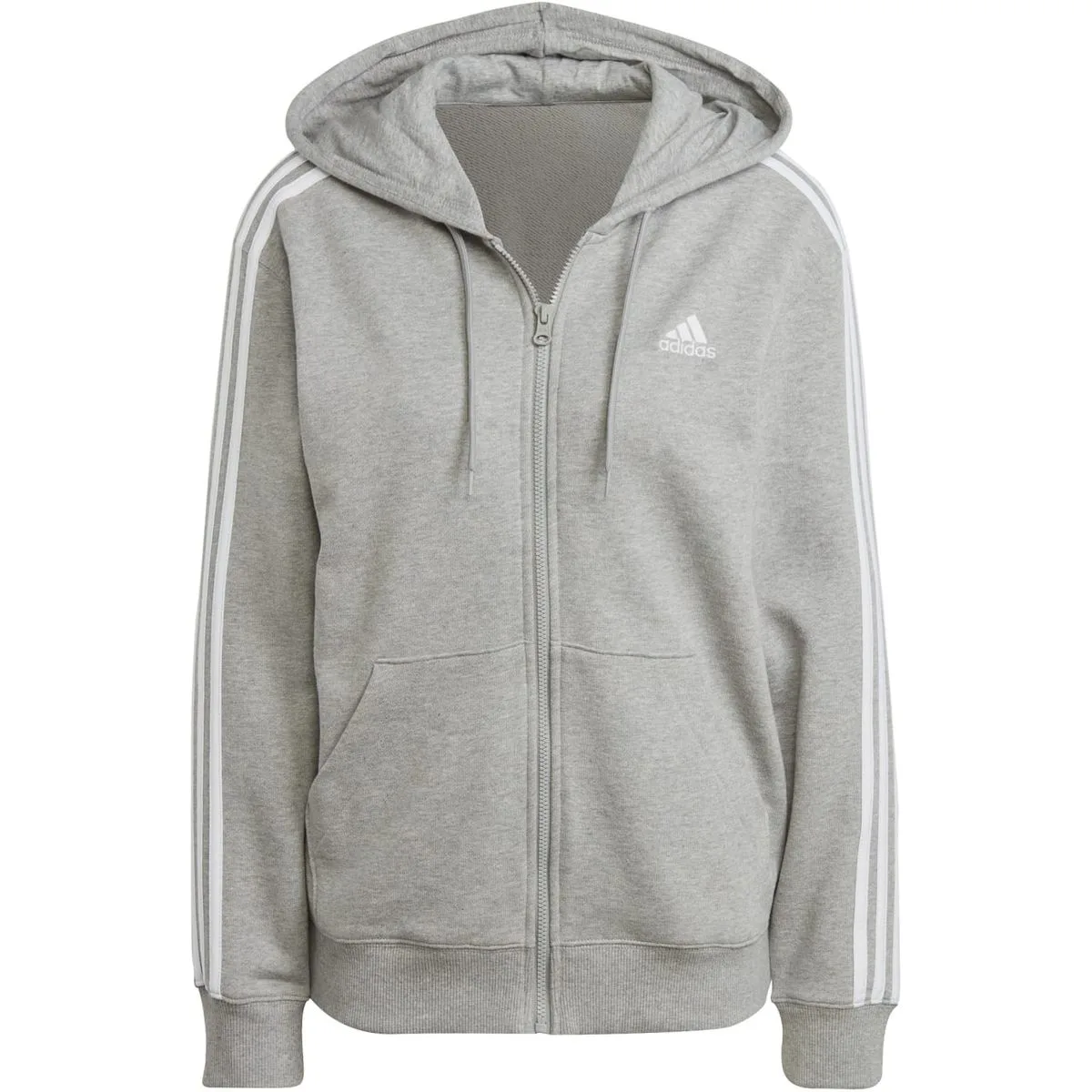 Essentials 3-Streifen French Terry Regular Kapuzenjacke Damen Jacke, grau XS