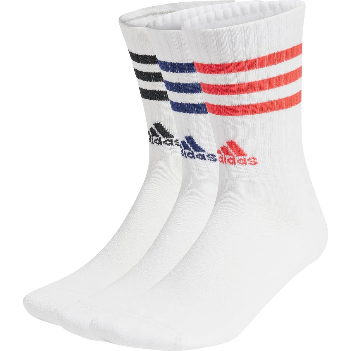 Streifen Cushioned Crew 3er-Pack Socken, weiß L