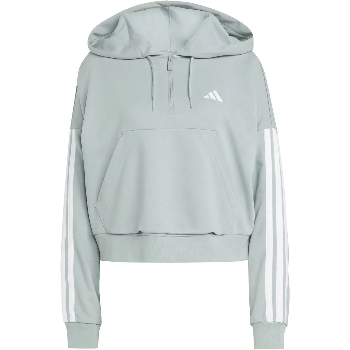 Essentials 3-Streifen French Terry Quarter-Zip Damen Kapuzensweater, grün XL