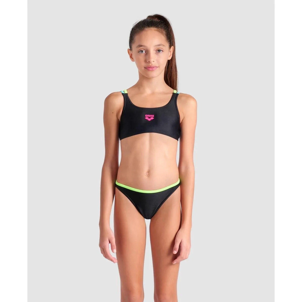 Two Pieces Solid Mädchen Bikini, schwarz 152