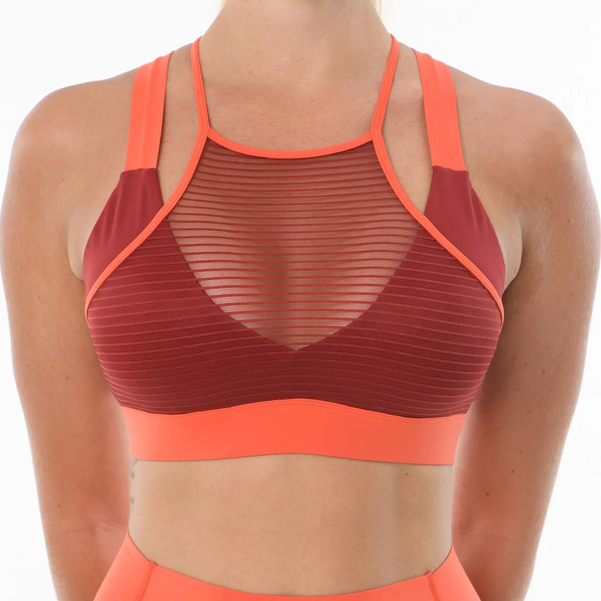 Sheer Stripe Bra Damen Bustier, rot L