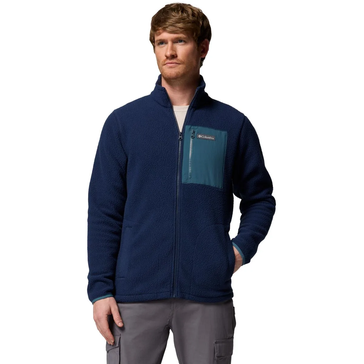 Jasper Ridge Pebbled Full Zip Fleece Herren Rollkragenpullover, blau XL