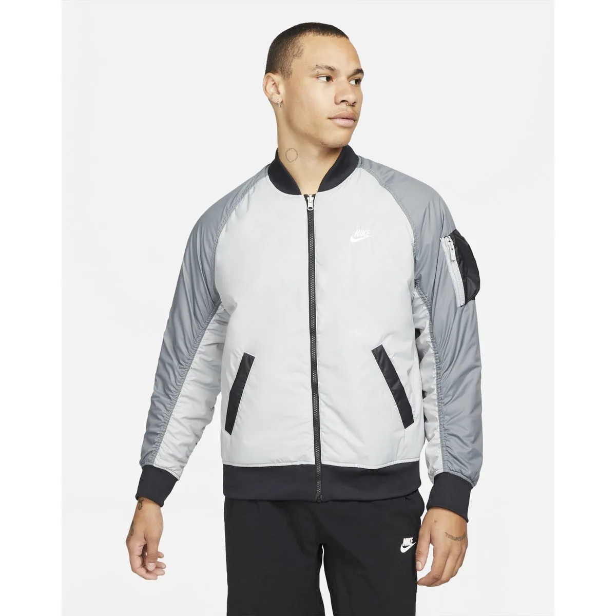 Nike Sportswear Essentials Insulated Woven Reversible Bomber Herren Jacke, grau