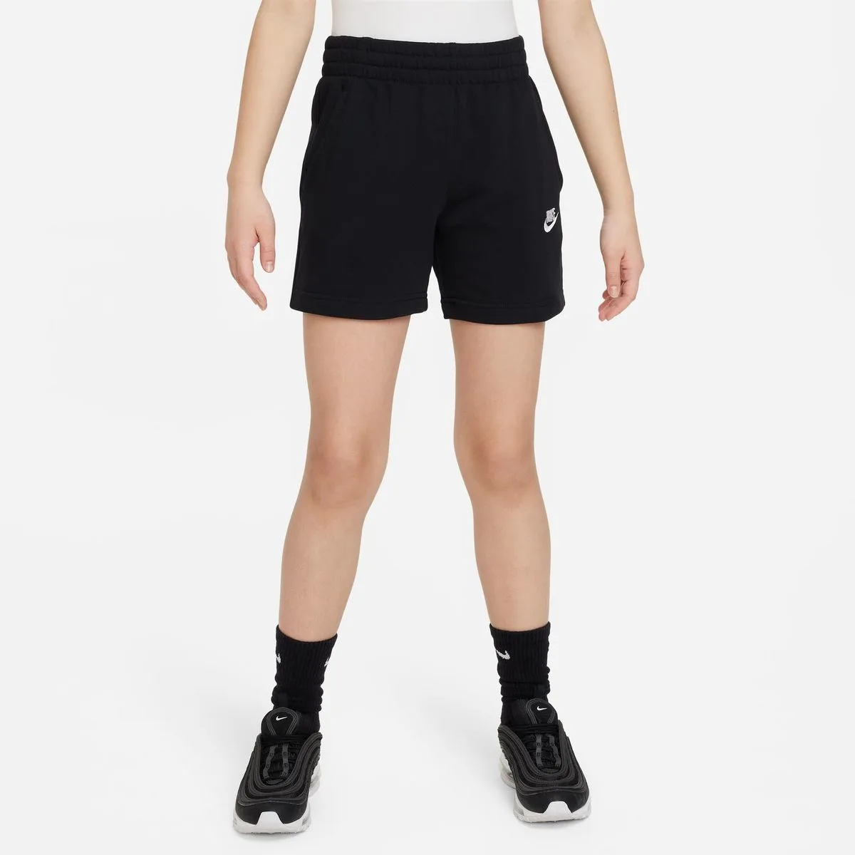 Sportswear 5" French Terry Mädchen Shorts, schwarz US: XL