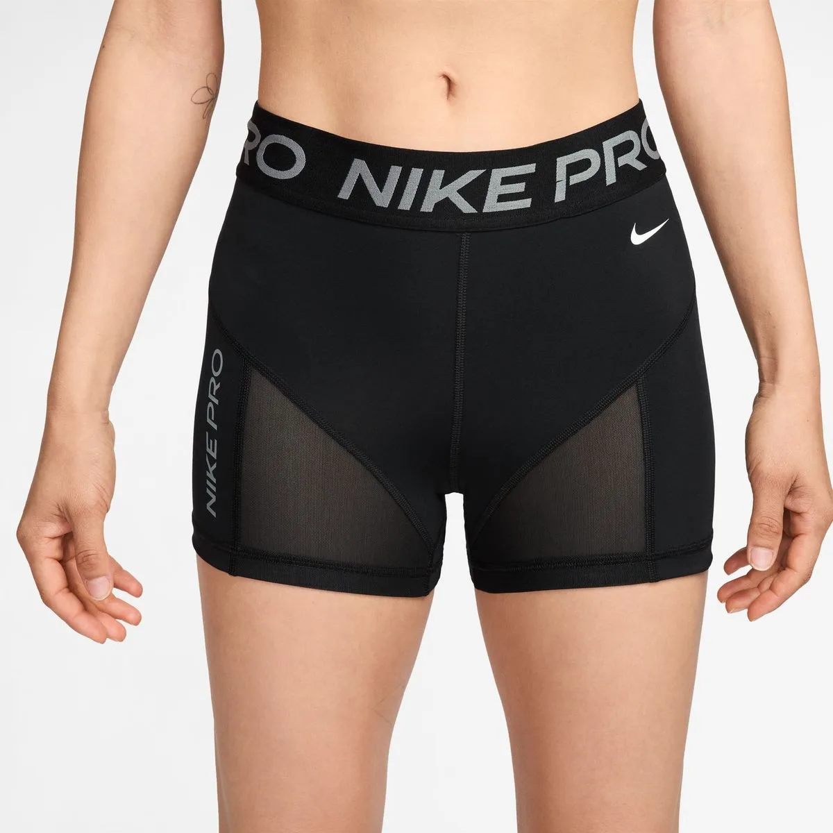 Pro Mid-Rise 3" Mesh-Paneled Biker Damen Tights, schwarz US: XS