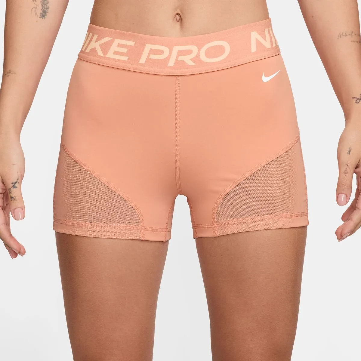 Pro Mid-Rise 3" Mesh-Paneled Biker Damen Tights, orange US: XS