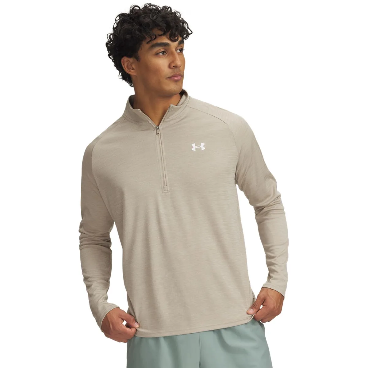 Tech Textured Half-Zip Herren Sweatshirt, braun LG