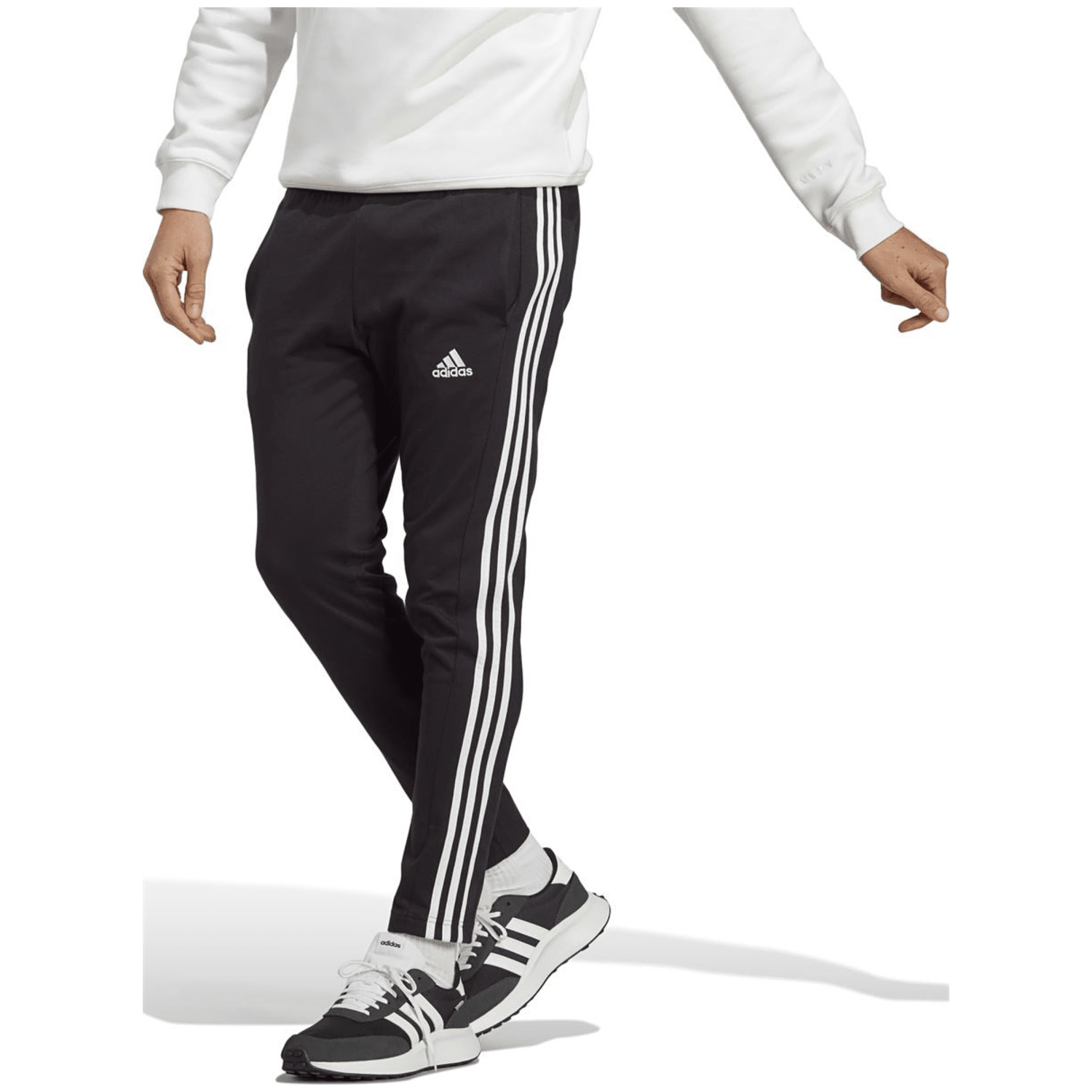 Adidas Essentials Single Jersey Tapered Open Hem 3-Stripes Joggers Herren