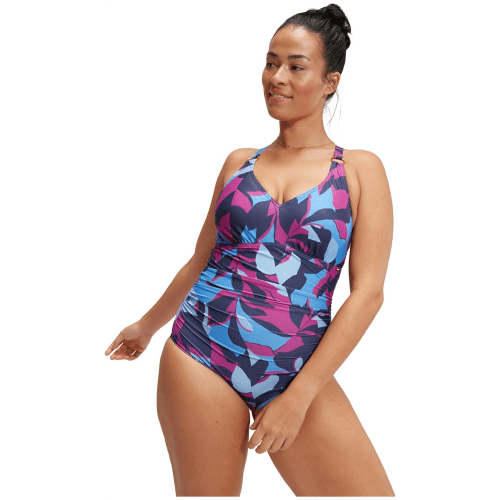 Speedo Shaping Printed V Neck Damen Schwimmanzug