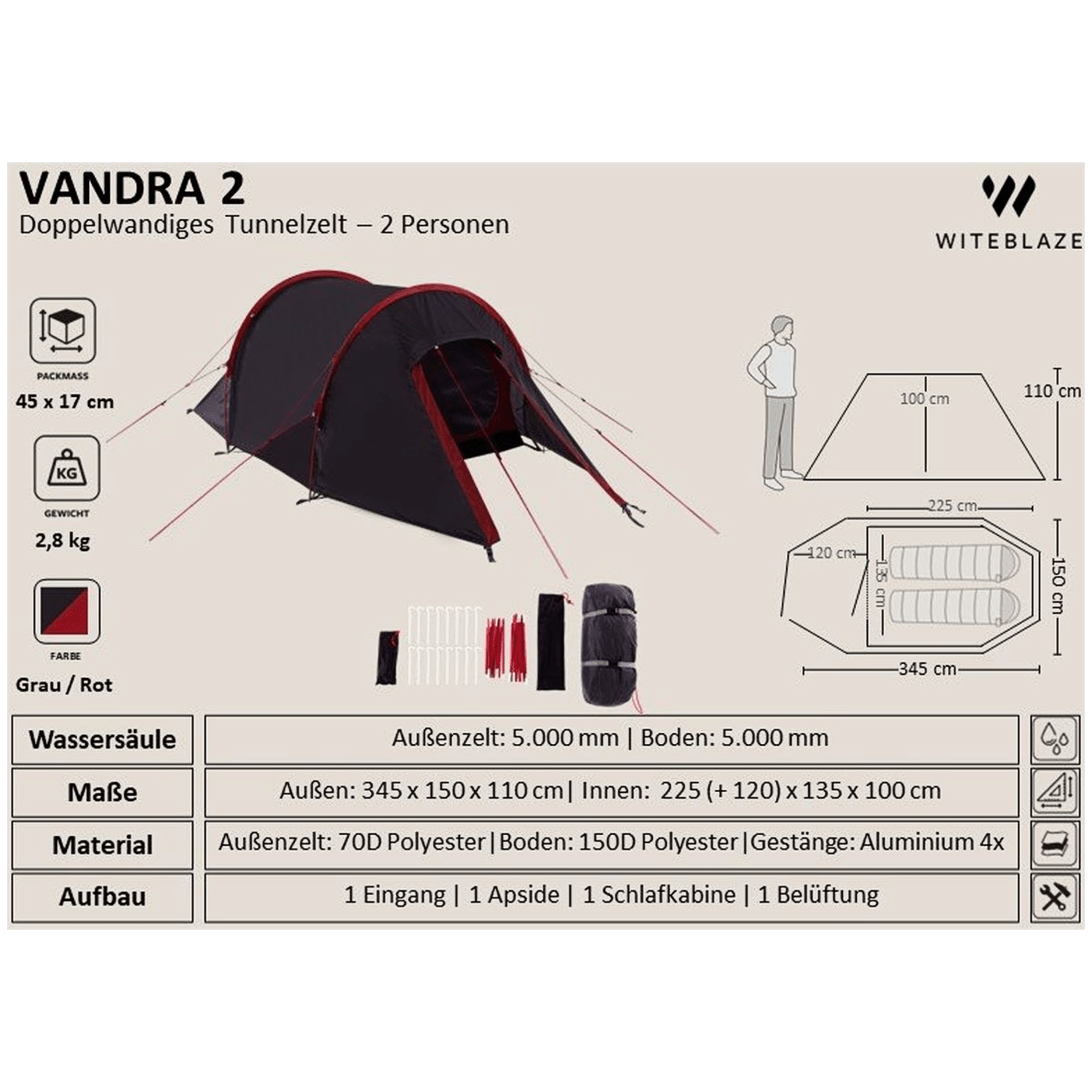 Witeblaze Vandra 2 Trekking-/Leichtzelt